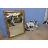 A bevelled edge oval mirror and a gilt framed mirror