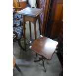 A mahogany jardiniere stand and a tripod table