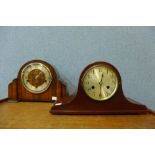 An Art Deco walnut mantel clock and a mahogany mantel clock