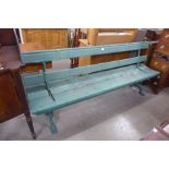 A painted platform railway bench