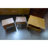 An oak magazine rack and two sewing boxes