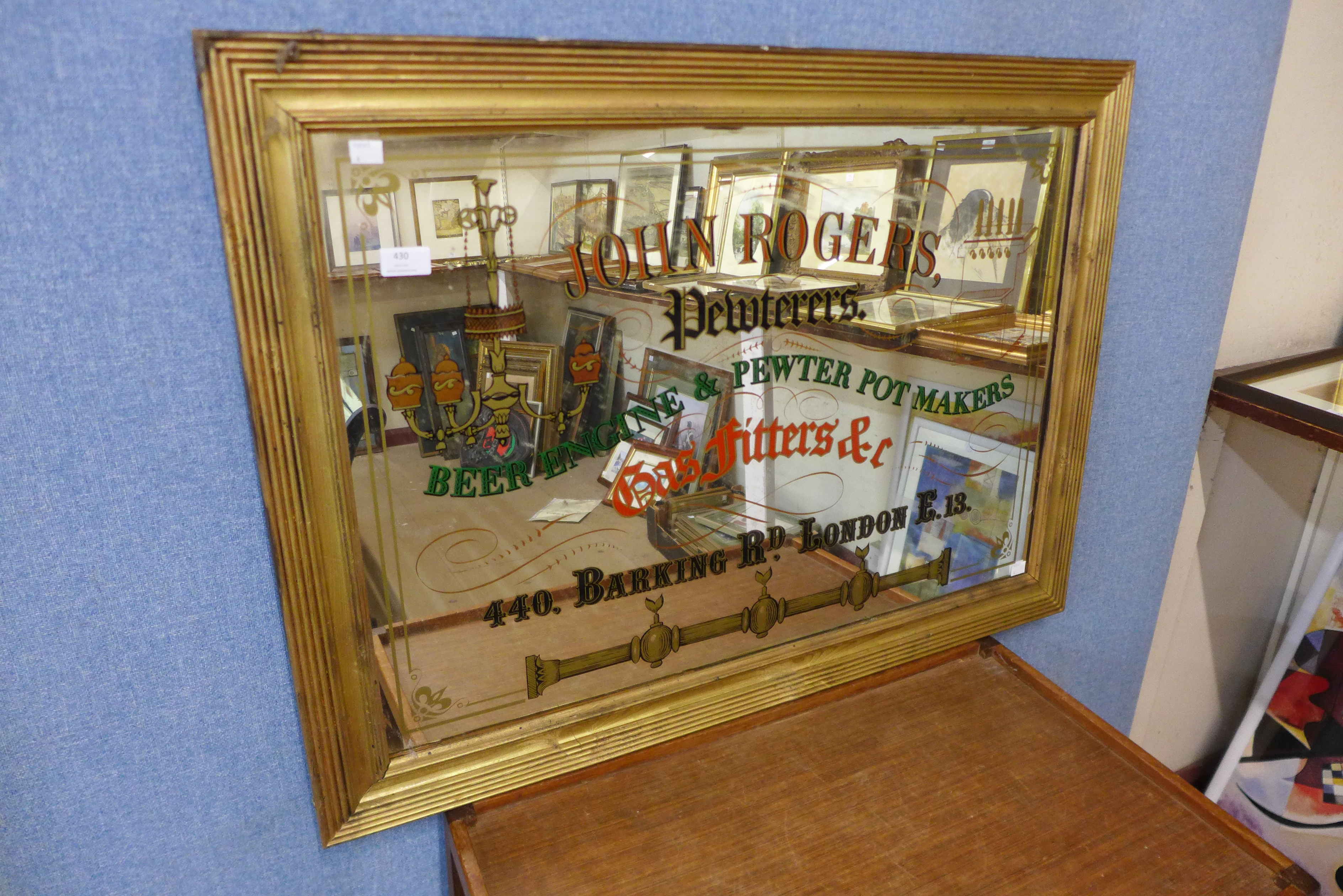 A John Rogers Pewterers advertising mirror