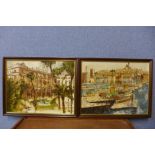 Bernaerd Dufour (French 1922-2016), two continental town scenes, oil on board, framed
