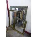 A gilt framed mirror and two other mirrors