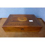 An early 19th Century prisoner of war walnut box, top inlaid with a ship