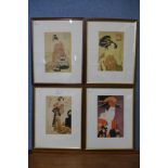 A set of four Japanese prints, framed