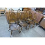 A set of eight Ercol Golden Dawn elm and beech Quaker chairs, one a/f