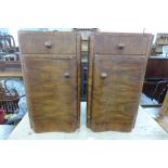 A pair of Art Deco figured walnut pot cupboards