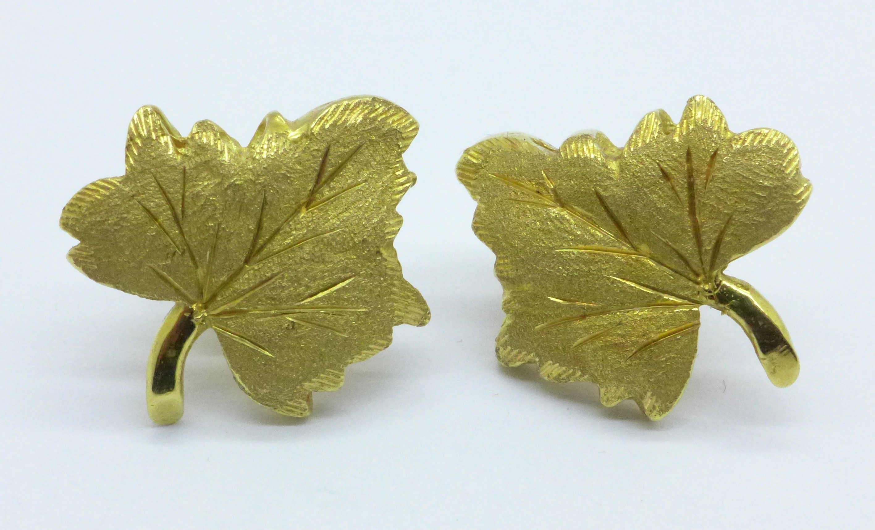 A pair of 18ct gold leaf earrings, marked Fabrini, 7g
