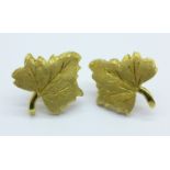 A pair of 18ct gold leaf earrings, marked Fabrini, 7g