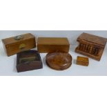 A collection of wooden boxes and a snuff box