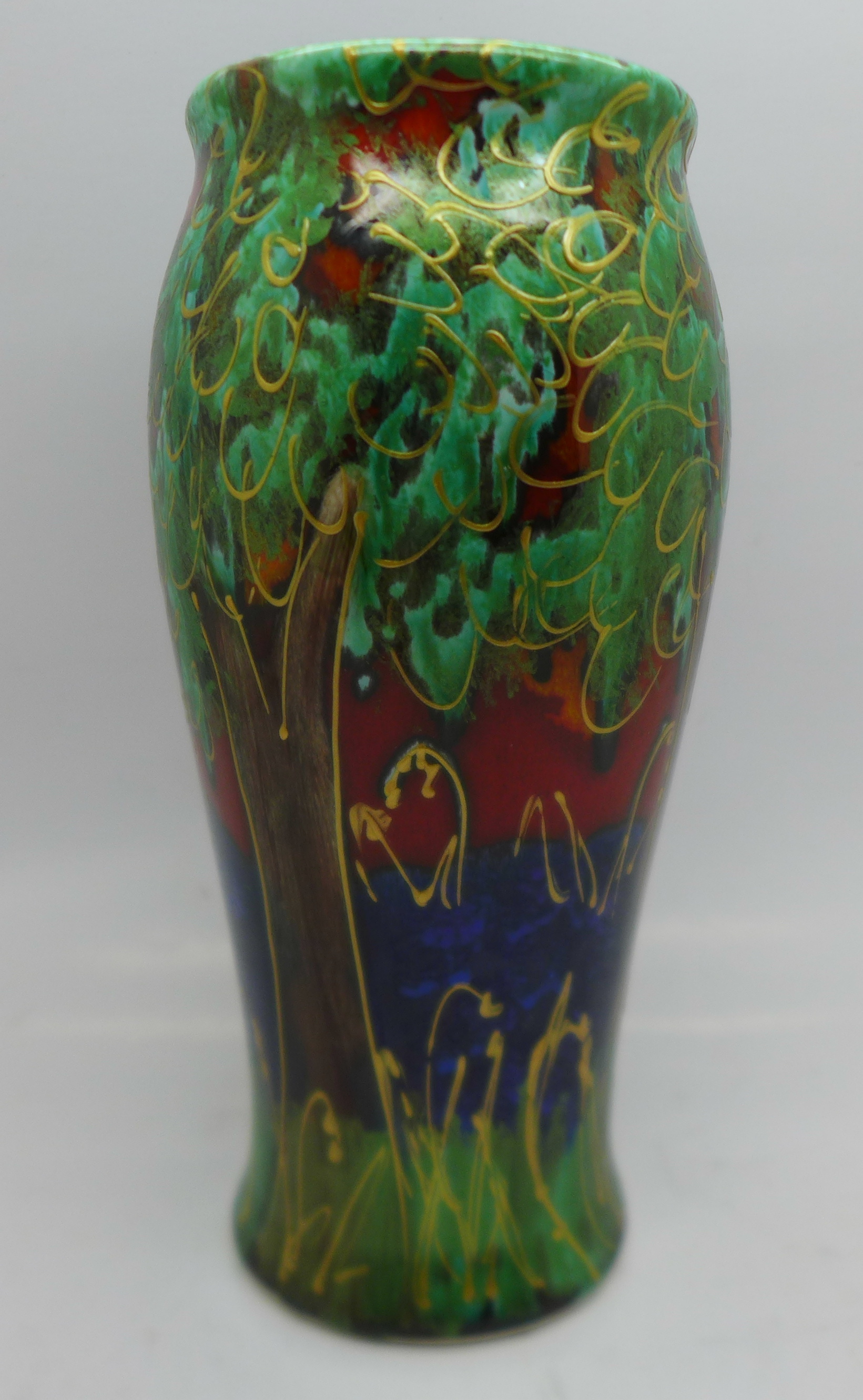 Anita Harris art pottery:- hand-painted Bella vase in the Bluebell Wood design, signed by Anita