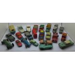 A collection of Dinky Toys and Corgi Toys die-cast model vehicles, playworn (approximately 33)