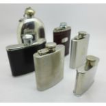 Six hip flasks including a Victorian Thomas Wilkinson spirit flask