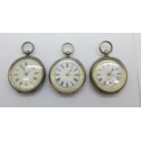Three 935 silver fob watches