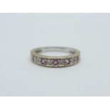 A 9ct white gold, diamond and pink stone ring, 2.1g, L