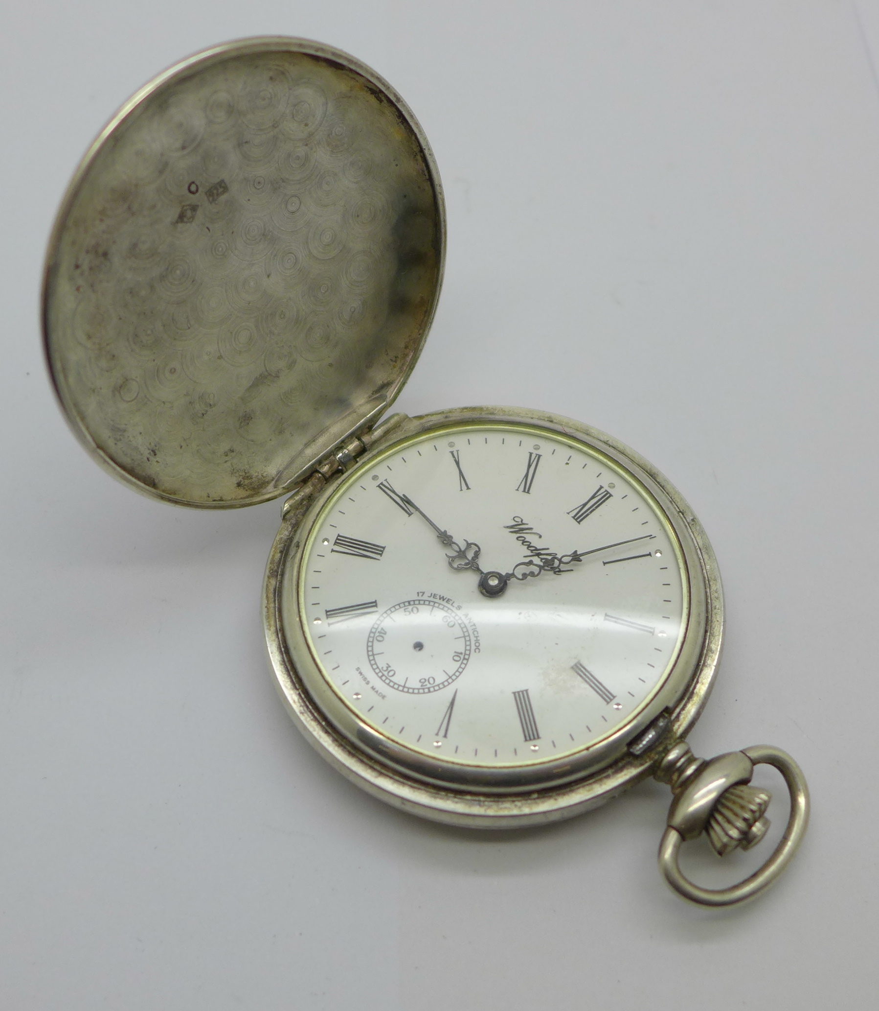 A 925 silver full-hunter pocket watch, lacking second hand