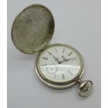 A 925 silver full-hunter pocket watch, lacking second hand