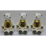 Three Royal Crown Derby paperweights, all modelled as 'Alphabet/Number Bears', comprising 'N', 'W'