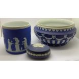 An Adams Tunstall bowl, a late 19th Century Wedgwood pot, a/f, cracked and an oval lidded pot