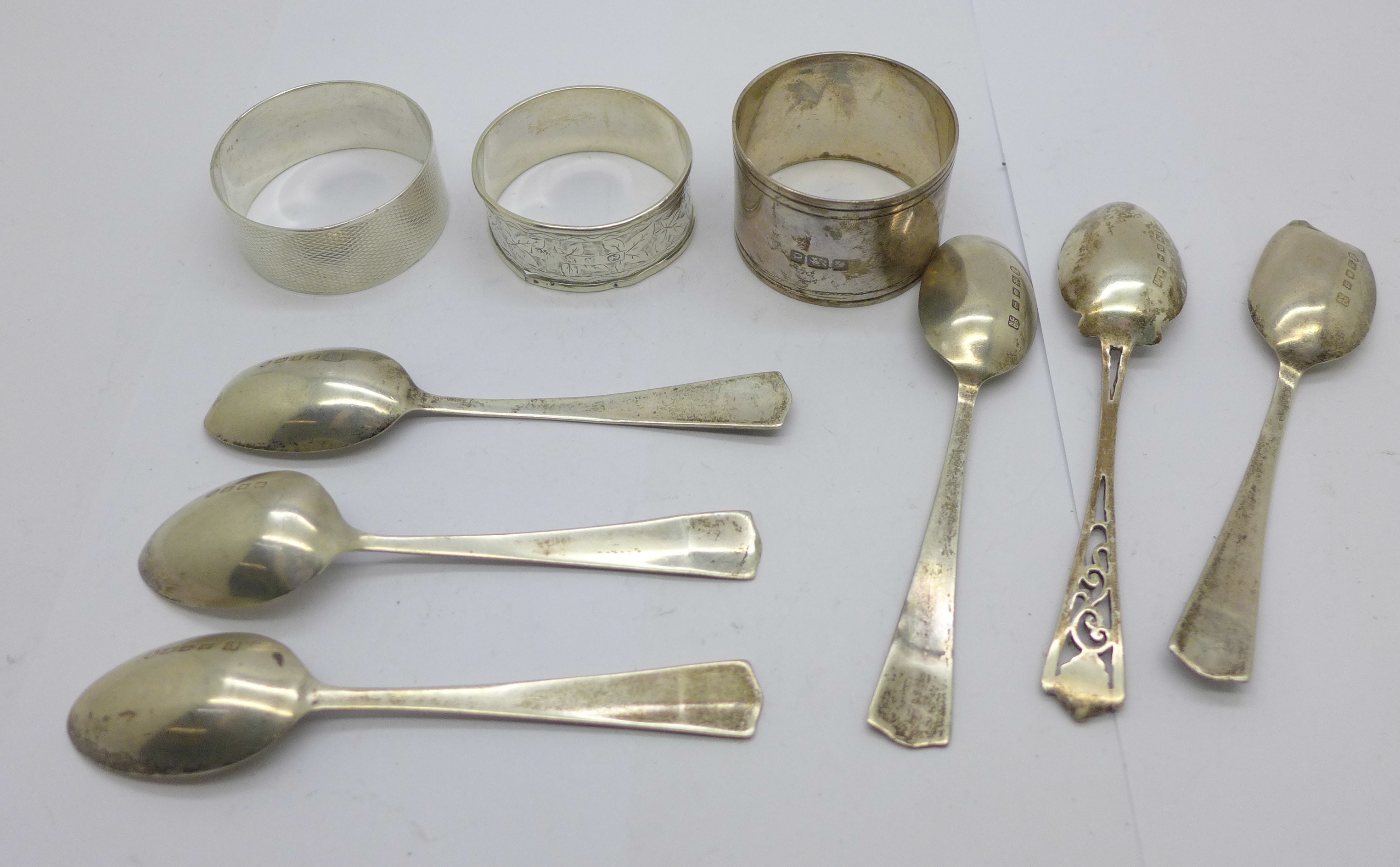 Three silver napkin rings and six silver teaspoons (5+1), 116g - Bild 4 aus 4