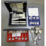 A collection of plated cutlery including some boxed and a silver Jubilee souvenier spoon set **