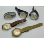 Five gentleman's mechanical wristwatches