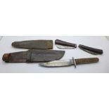 Three knives, Saynor, Rodgers and Wade & Butcher 'Bowie'