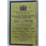 A framed reproduction William III pub licensing notice