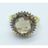 A silver gilt quartz and zircon halo ring, N