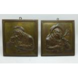 A pair of Dutch bronze plaques, 15cm x 14.5cm