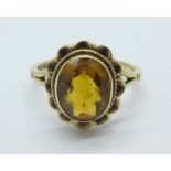 A 9ct gold and citrine ring, 3.6g, P