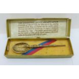 A silver gilt annointing spoon, boxed