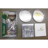 Plated and stainless steel flatware, two plated trays, an Arthur Price cutlery set, etc. **PLEASE