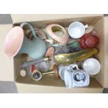 A collection of items including a stoneware jug, a Sylvac rabbit, ear a/f, a Capodimonte dog, a Wade