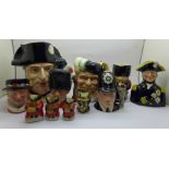 A collection of Royal Doulton and other character jugs and Toby jugs (11)