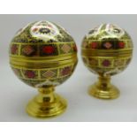 A Royal Crown Derby Millenium Globe Thermometer and Millenium Globe Barometer, exclusively