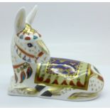 A Royal Crown Derby Thistle Donkey paperweight, limited edition 1124 of 1500, with gold stopper,