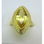 A silver gilt marquise citrine and zircon ring, N