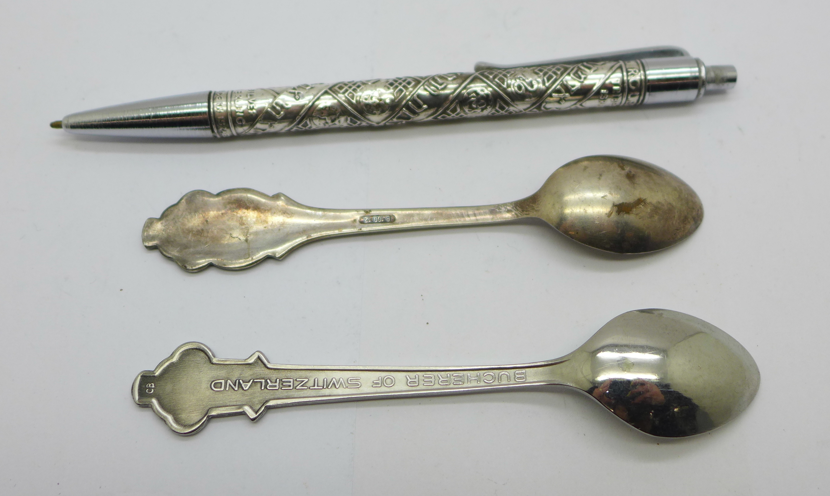 A sterling silver ballpoint pen, marked 'made in Israel' and 'Rolex', and two Rolex spoons - Bild 4 aus 5