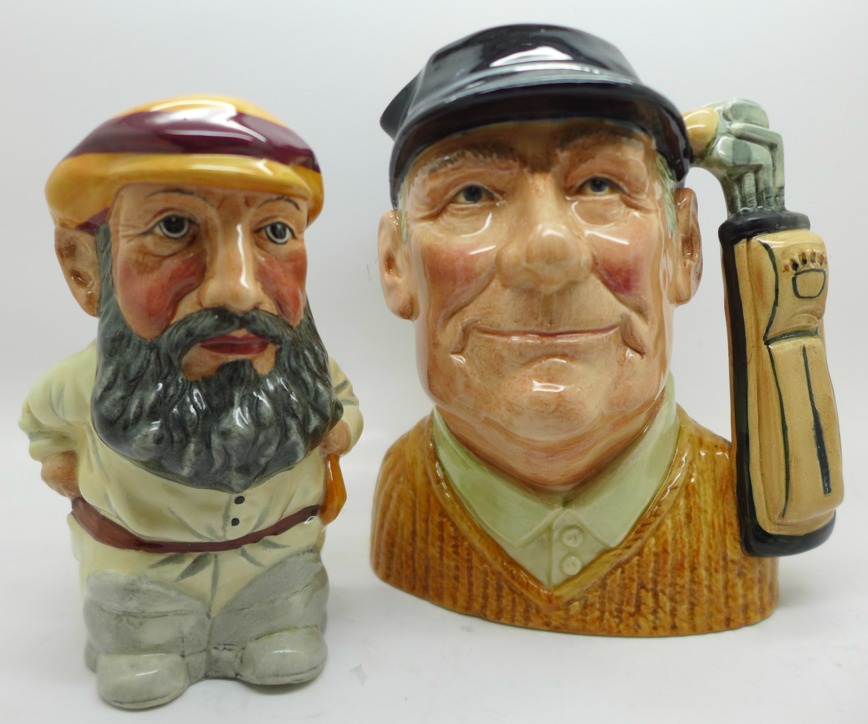 A Royal Doulton character jug, golfer, second and a Staffordshire character jug, W. G. Grace