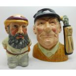 A Royal Doulton character jug, golfer, second and a Staffordshire character jug, W. G. Grace