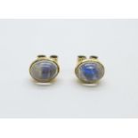 A pair of 9ct gold and moonstone earrings, 2.9g