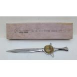 A Blue John set letter opener with Castleton box and certificate