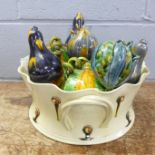 A Kevin de Choisy large ceramic bowl with a collection of ceramic vegetables