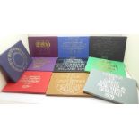 Ten Great Britain proof coin sets, 1970 to 1982