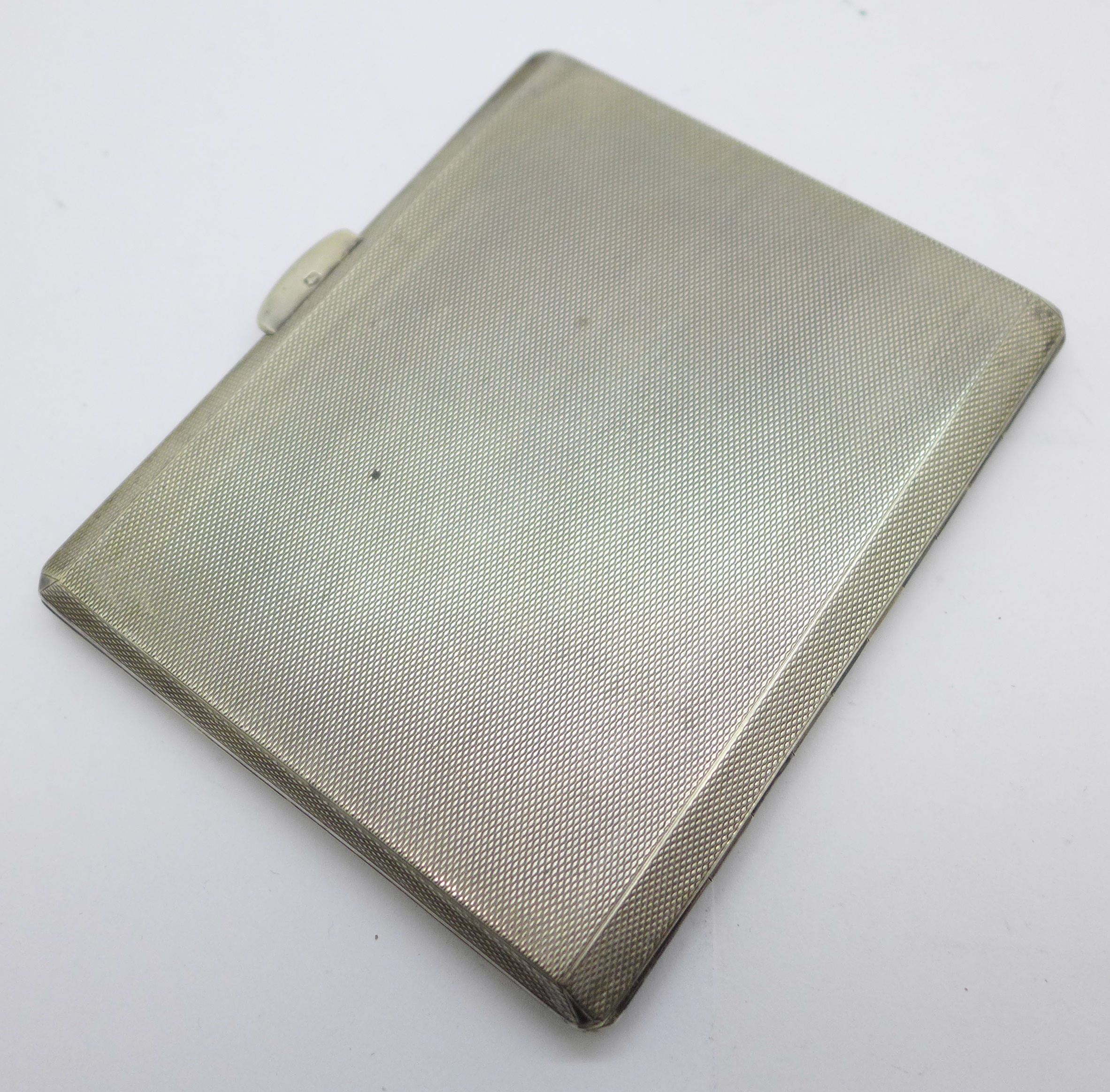 A silver cigarette case with machine turned finish, engraved initials to front, Walker & Hall, 139g - Bild 2 aus 6