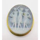 An 18ct gold mounted 'Three Graces' cameo brooch/pendant, 29mm wide