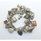 A silver charm bracelet, 72g