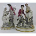 Two German porcelain figure groups; courting couple, small a/f (finger-tip missing) and one